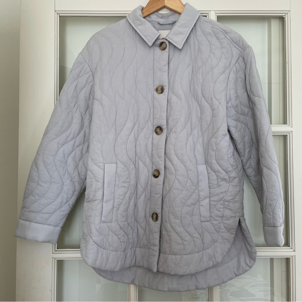 Madewell Quilted Belrose Shirt-Jacket cool fog grey 100% cotton medium M - Picture 5 of 10